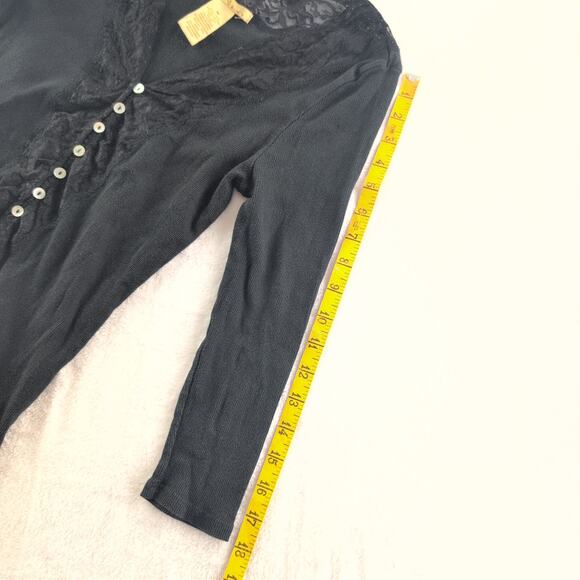 Vintage Naturelle Y2K Dainty Coquette Ribbed Lace Trim Black Top Women's Med - Picture 10 of 10